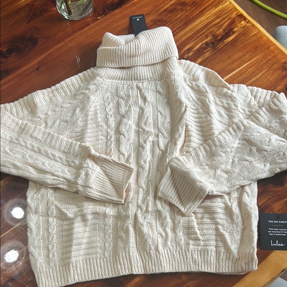 Lulu's Cream Cowl Neck Sweater with Cable Knit Design - Picture 3 of 4